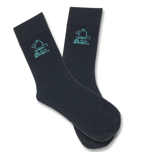 Black socks with logo - unisex. Diabetes in the South Pacific