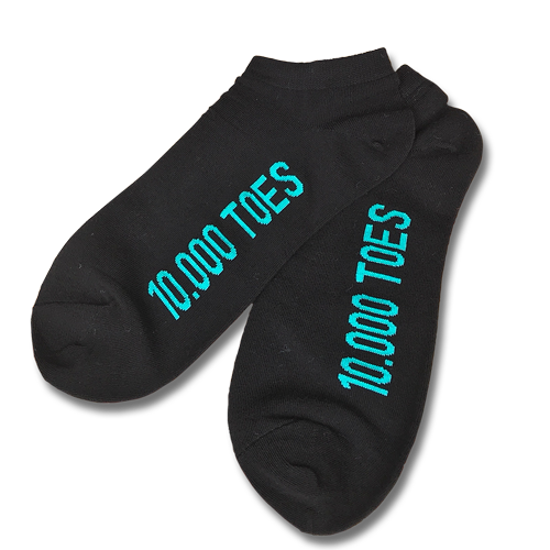Black sports socks with 10000toes logo. Diabetes in the South Pacific