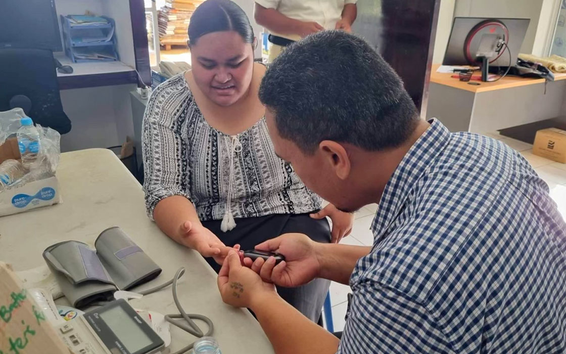 Health checks at Tonga. Blood sugar test.