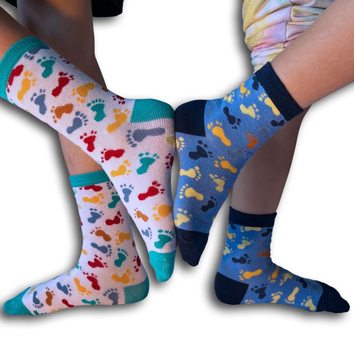 Blue and White Feet socks for kids.